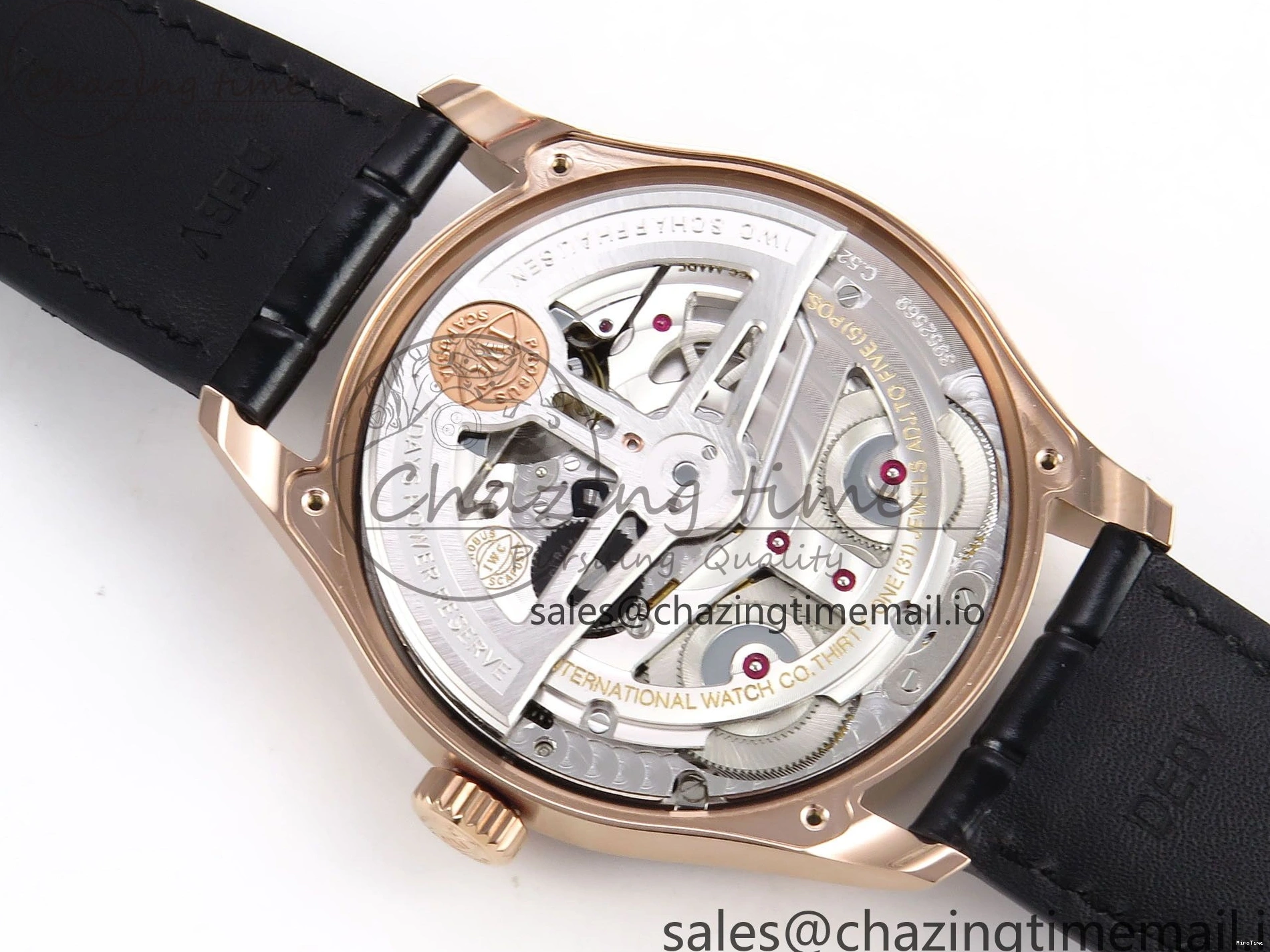 MIROTIME 0110 Portugieser Automatic 42mm RG APSF 1:1 Best Edition Black Dial on Black Leather Strap A Original 7007